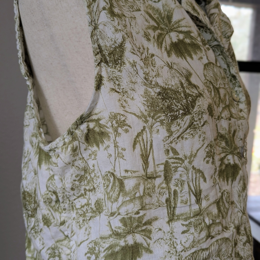 Rachel Zoe Linen Tiger Jungle Print Sleeveless Cropped Vest Cruise Vacation Top - Picture 2 of 10
